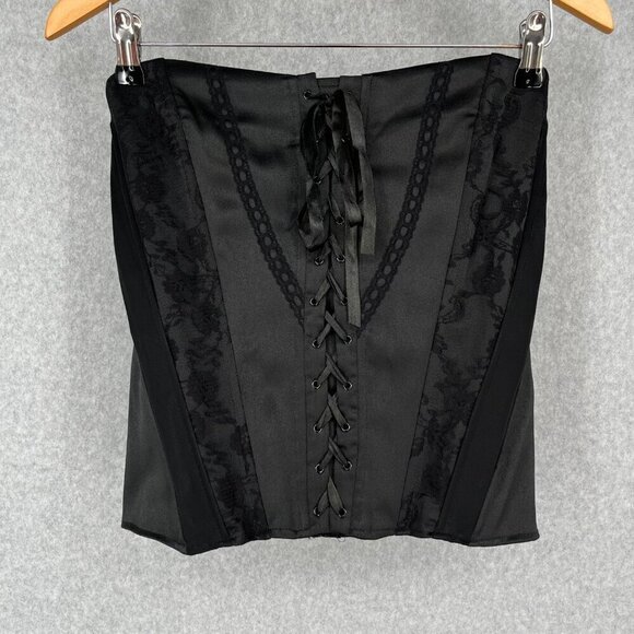 Maurices VTG Strapless Corset Top Size L Black Lace Whimsigoth Y2K Zip Back EUC - Picture 1 of 9